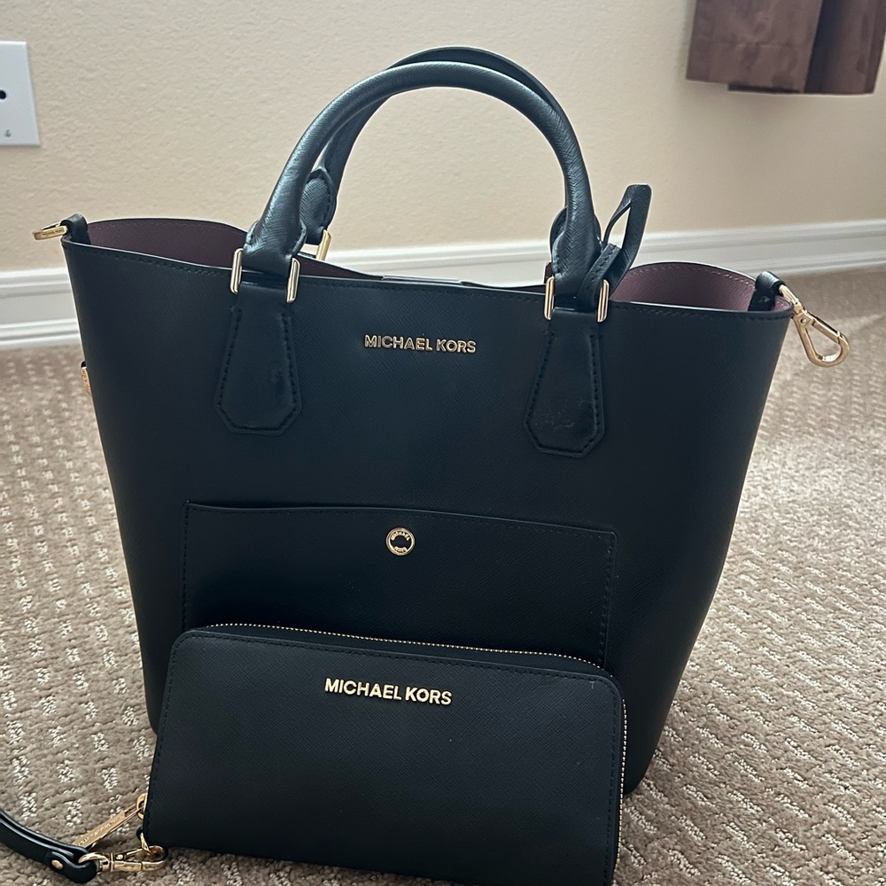 Michael Kors Black Tote with Gold Accents